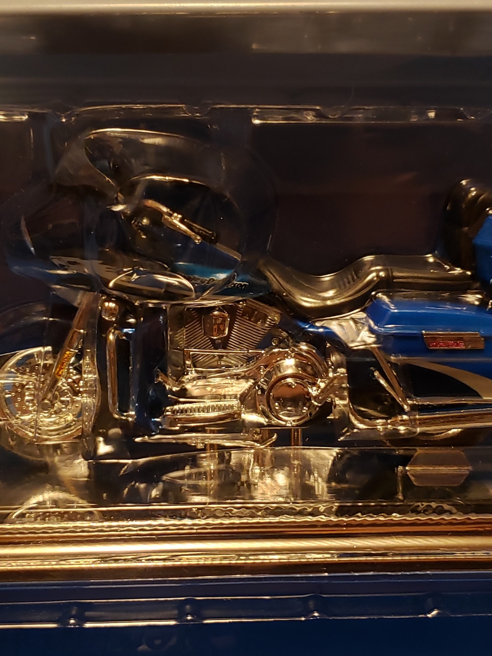 Blue and Chrome Motorcycle Model - Diecast Display